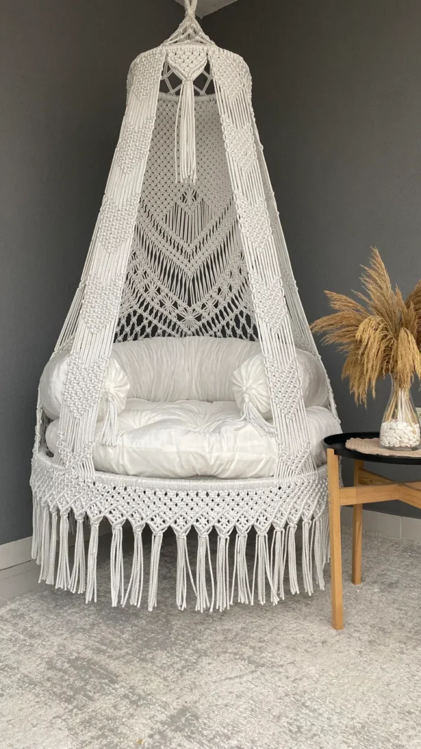 White Cotton Macrame Swing Chair