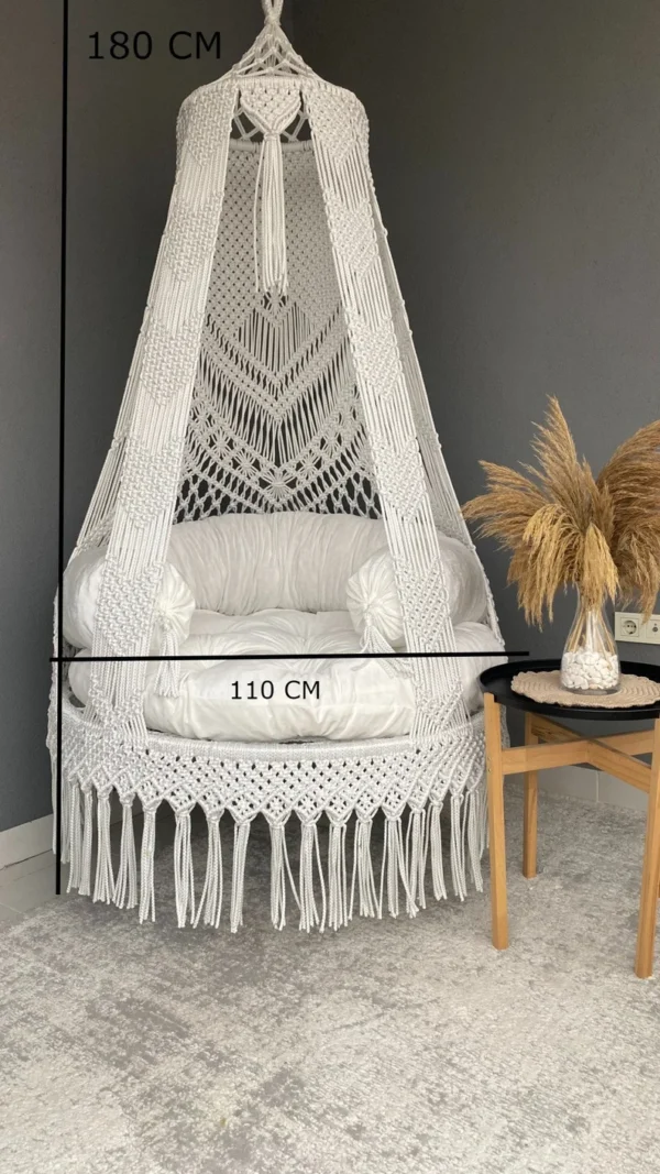 White Cotton Macrame Swing Chair - Image 3