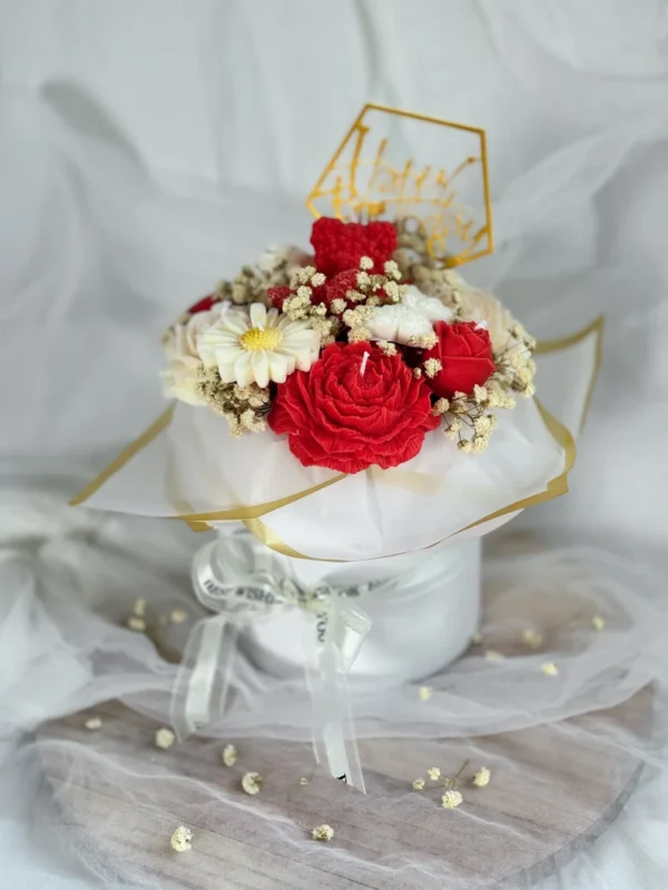 Candle Bouquet Red & White - Image 2