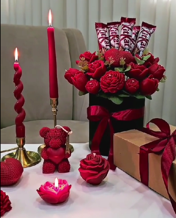 Red Candle & Chocolate Bouquet Set - Image 2